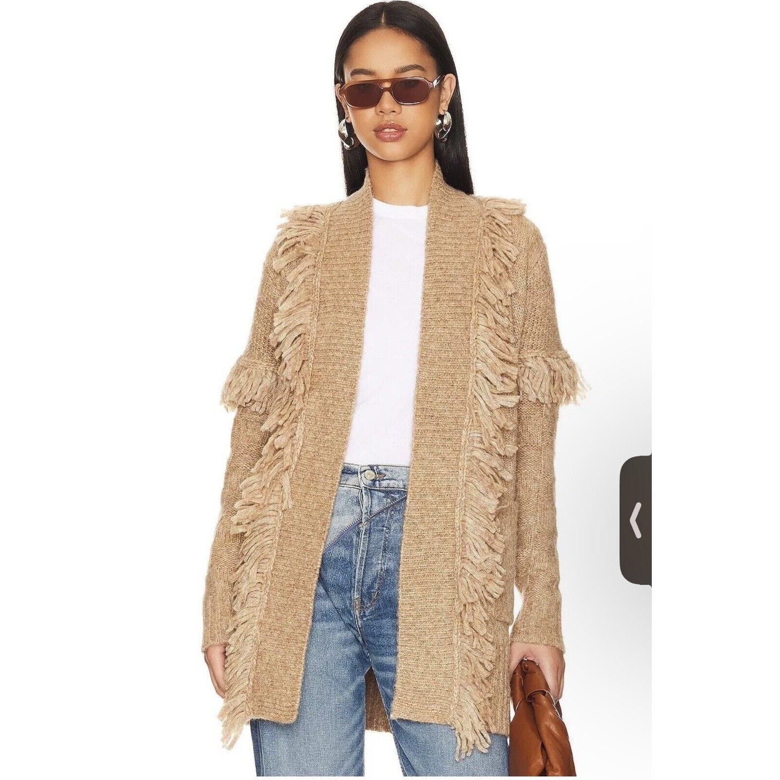 Nwt $378 Joie Klara Wool/Alpaca Belted Fringe Cardigan Caramel Xs Super Soft